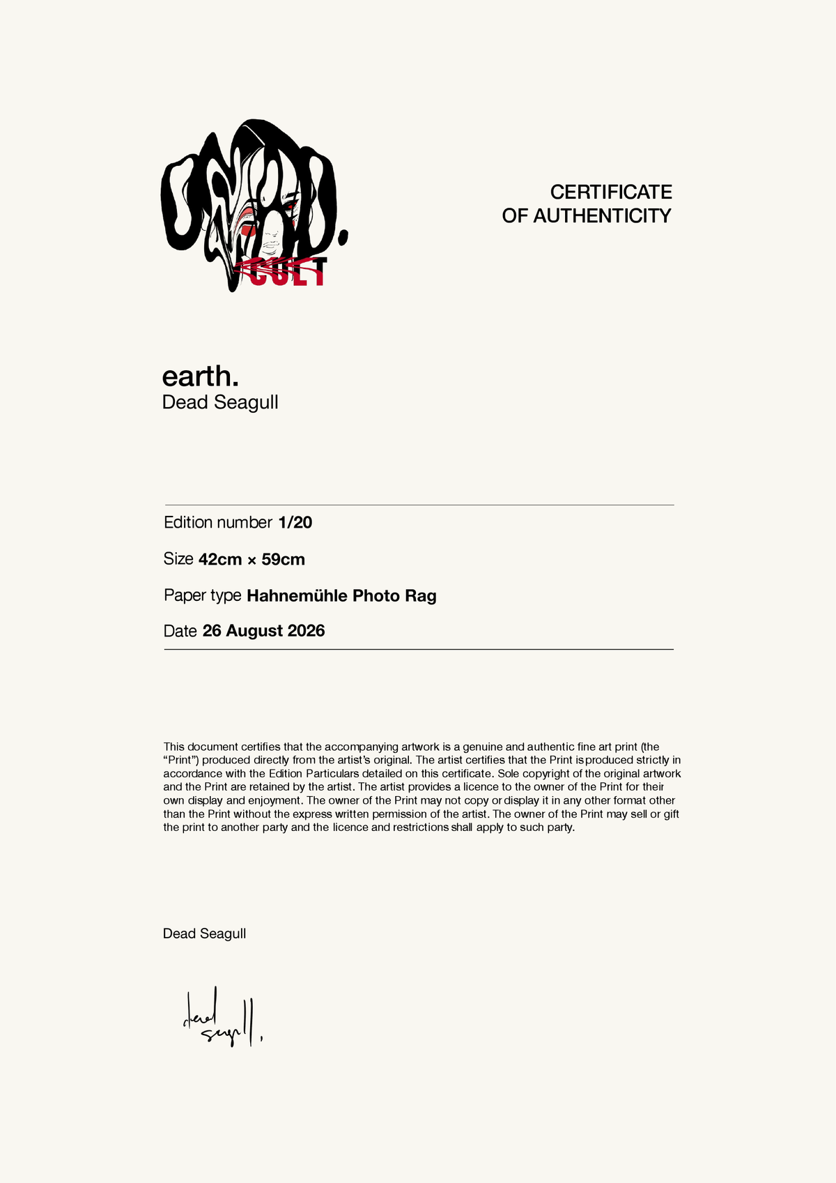earth. — Certificate of Authenticity